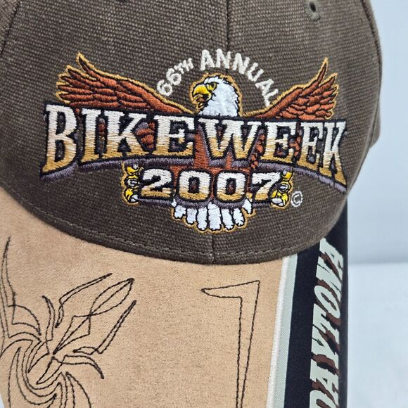 Bike Week Daytona 2007 Hat Baseball Cap Trucker Brown Hook Loop Adjustable - Picture 2 of 8